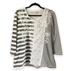 Chico's Zenergy Stiped Embroidered Sequins Long Sleeve Top White Gray Size XL 3